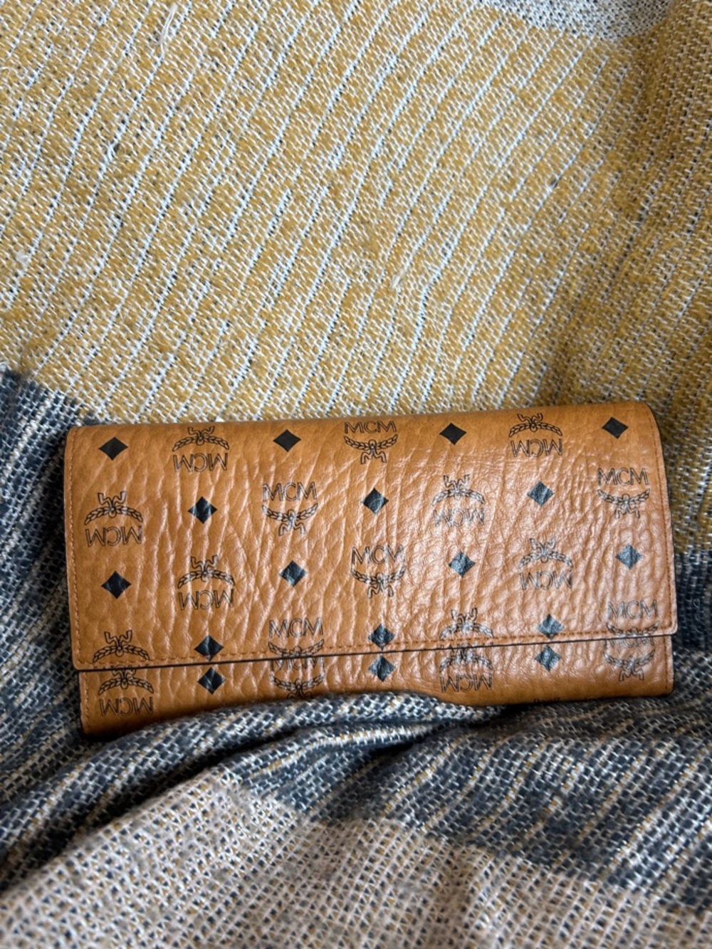 MCM Cognac Visetos Logo Fold Long Wallet